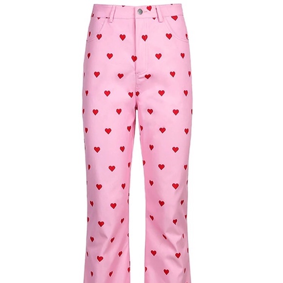 Heart pants bottoms trouser pink hearts flared womenâs - Picture 5 of 10